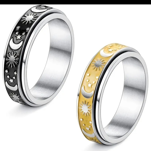 Rotating, Fidget Ring Moon, Star & Sky design2 color options, sturdy well made - Picture 3 of 7
